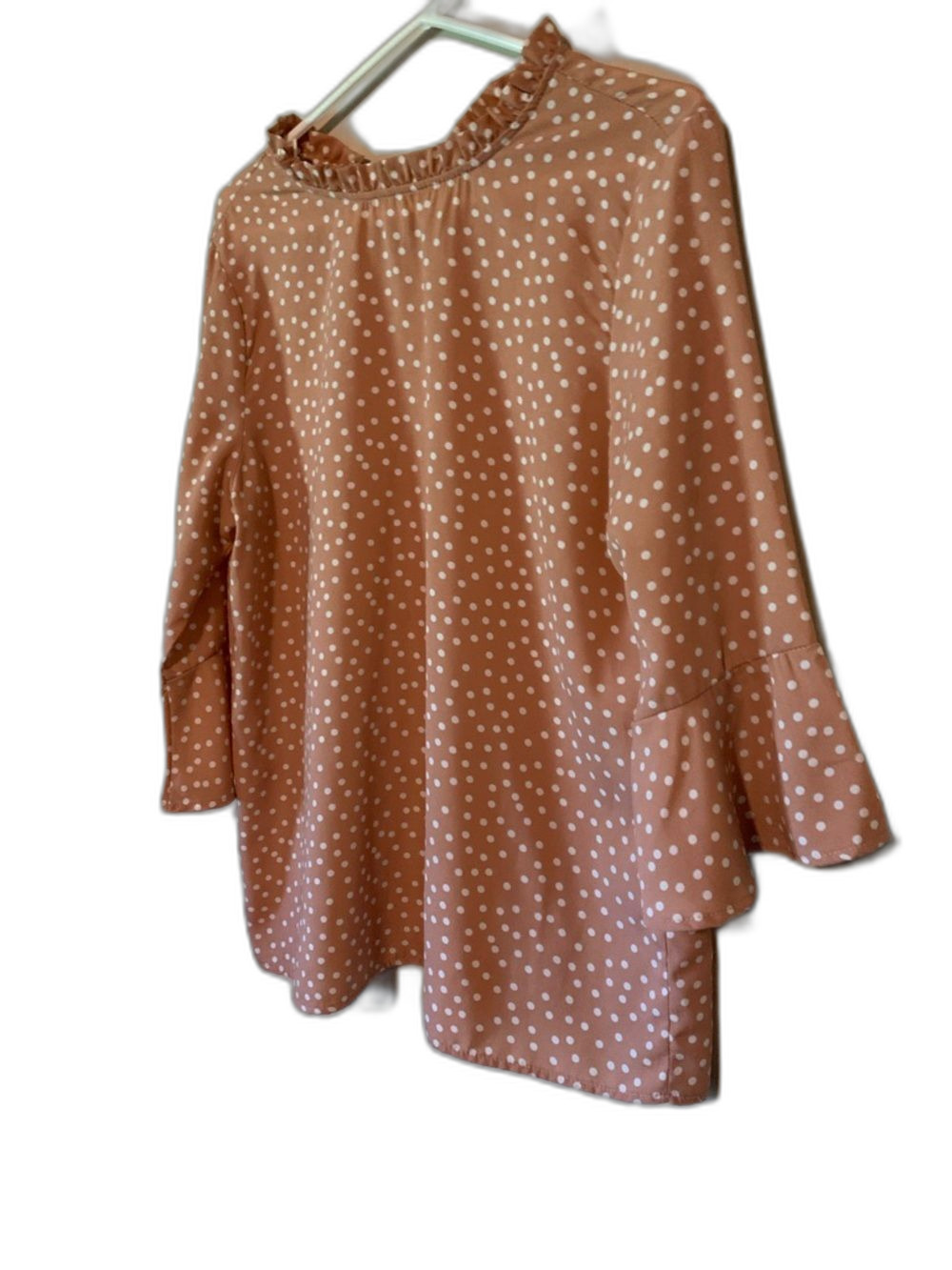 Polka Dots Dress Shirt Size Large Feminine Silhouette Peachy Light and Cream
